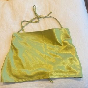Divided Yellow Satin Halter Top